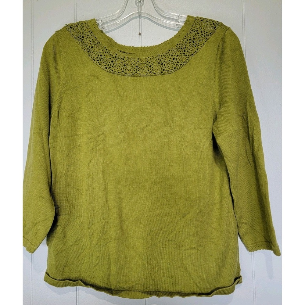 Green Sweater With Crochet Detail Women's Size‎ XL Long Sleeve
